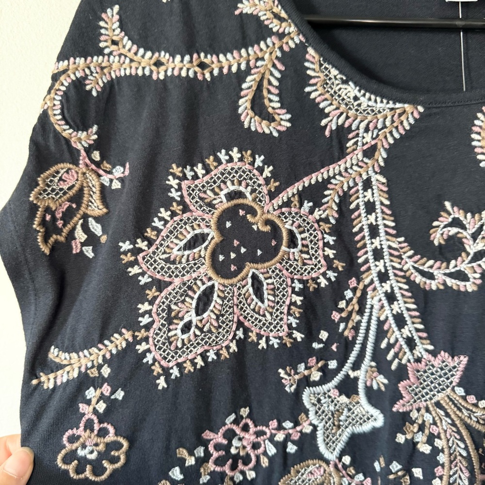 J.jill Cap Sleeve Floral Embroidered Blue cotton Maxi Midi Dress Sz M NWT - Picture 5 of 15